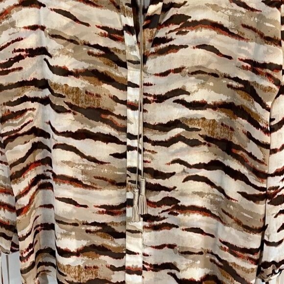 Lane Bryant Top Women 18 Brown Animal Print Tassel Sheer Safari Neutral Resort - Picture 5 of 12